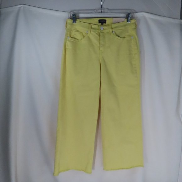 NYDJ Women's Zip-Front Wide Leg Capri Fray Hem Jeans Sunshine Yellow Size 2 NWT - Picture 1 of 15